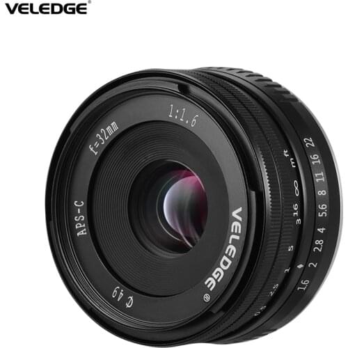 VELEDGE Camera Lens 32mm F/1.6 High Resolution Large Aperture Lightweight Manual Focus Lens for Fuji Fujifilm Cameras