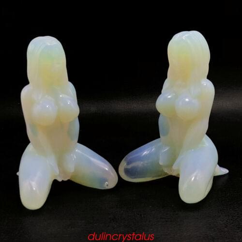 Opalite Women Naked Quartz Crystal Skull Carved Gem Reiki Healing Realistic 1pc
