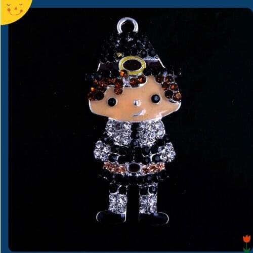 OYKZA Fashion Jewelry 48mm 5pcs Zice Alloy Witch Rhinestone Pendants for Chunky Beads Necklace Making