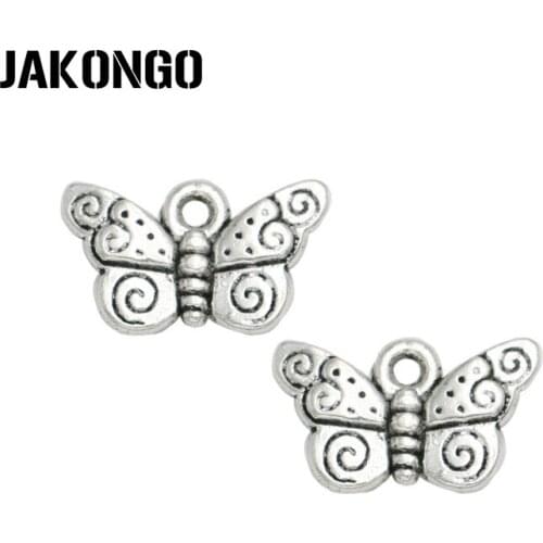 JAKONGO Antique Silver Plated Butterfly Charms Pendant for Jewelry Making Bracelet Accessories DIY Handmade 15x9mm 25PCS/lot