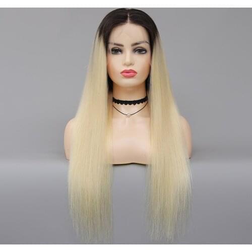 DLME Blonde Straight Lace Front Wig For Black Women Heat Resistant Hair Ombre 613 Lace Frontal Wig