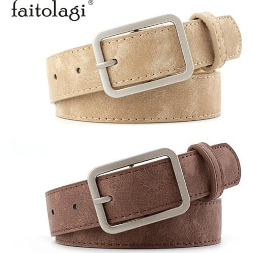 2020 2.8cm Wide Leather Waist Strap Belt Black Brown high quality Women Square Metal Buckle belts Ladies Female Belts for Jeans