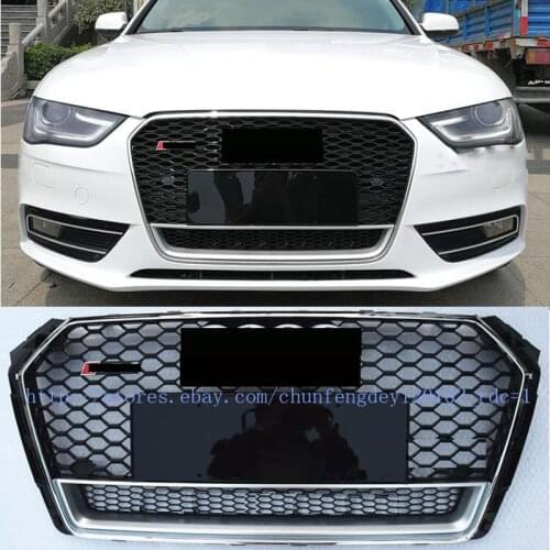 RS4 Honeycomb Grill Grille Silver Trim Chrome Rings For Audi B8.5 A4 S4 2013 13 2014 14 2015 15 2016 16