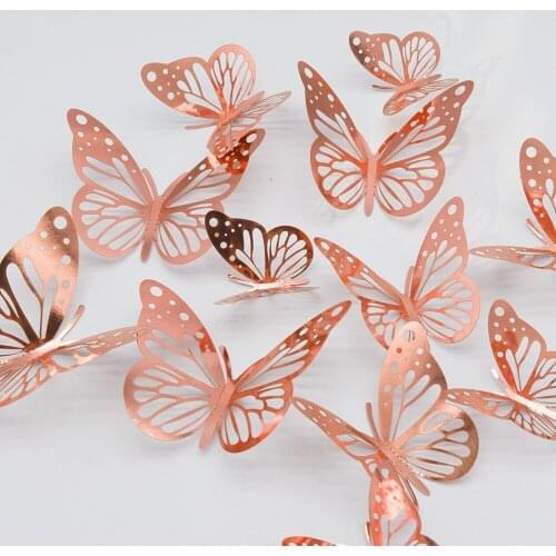 Rose Gold 3D Hollow Simulation Butterfly Oranments Rustic Romantic Wedding Birthday Party Decor Bride To Be Bridal Shower Favor
