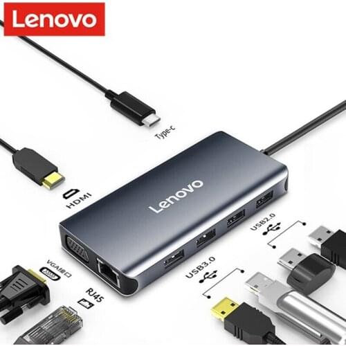 Lenovo LX0808 USB C HUB to Multi USB 3.0 HDMI VGA RJ45 Adapter Dock For MacBook Pro Air Accessories Type C Port For Laptop PC