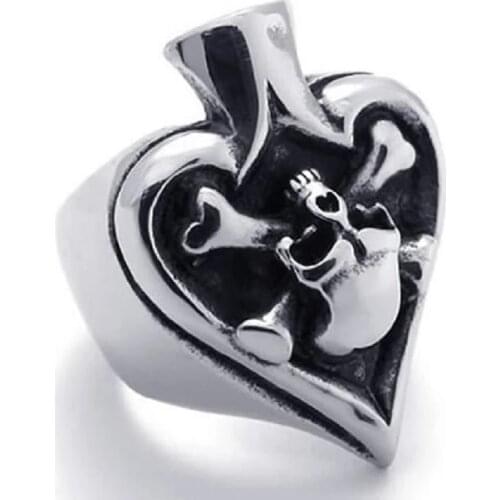Vintage Gothic Skull Biker Tribe Ace of Spades Stainless Steel Mens Ring