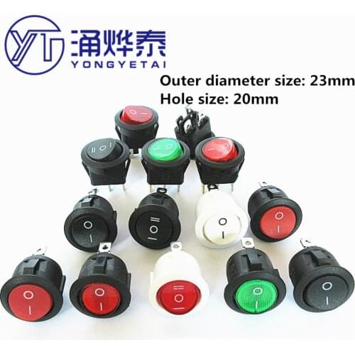 YYT 10PCS 20MM Rocker Switch button 4pin 3pin 2pin 2gears 3gears KCD1 small power rocker switch with light cat eye ON-OFF