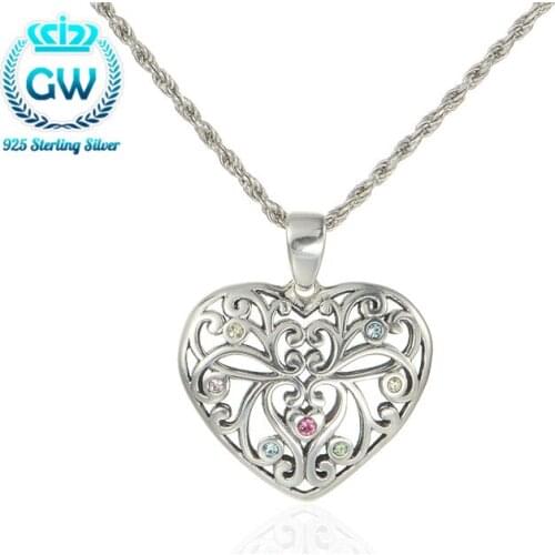Hollow Heart Necklaces Pendants Real Pure 925 Sterling Silver Necklace Heart Pendant Women Brand GW Jewelry Pety008