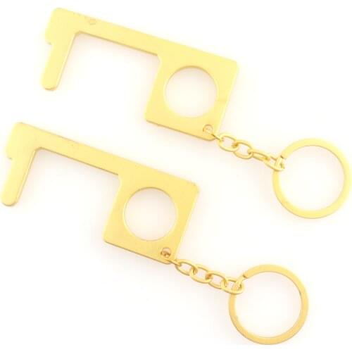 Gold Door Opener with Keychains Opener Button Pusher Hook Hand Free Key Door Handle Antimicrobial Contactless Touchless
