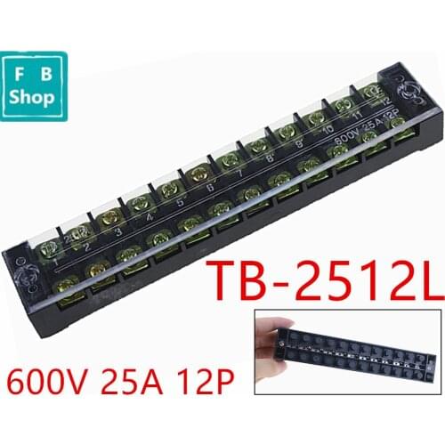 1pcs TB-2512 2512L 600V 25A 12 Position Connection Terminal Row Electric Connector Patch panel Wiring row junction box