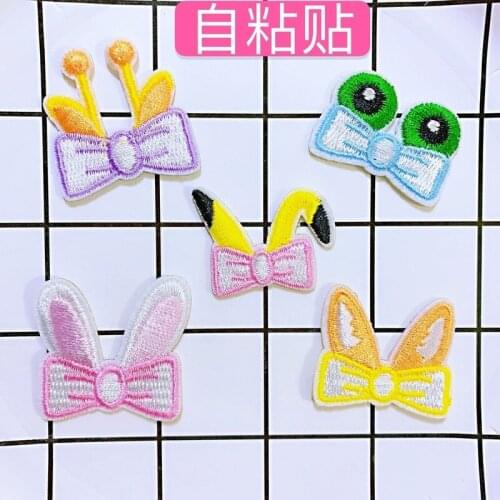 100pcs/lot Small Embroidery Patch Rabbit Ears Frog Eyes Bow Animal Sticker Clothing Decoration Backpack Diy Applique