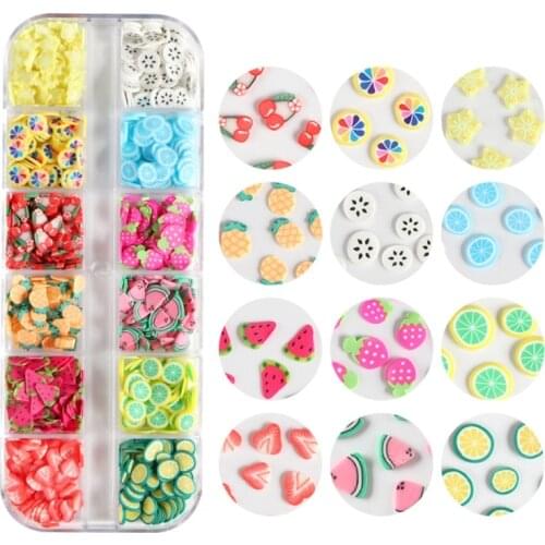 12 Grids/Box Fruit Soft Polymer Clay Slices UV Epoxy Resin Mold Filler DIY Crafts Jewelry Making Material Nail Decor