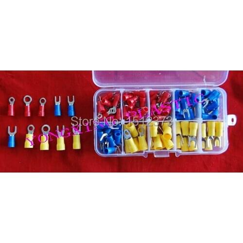 122pcs/box free shpping ring and fork insulated terminal cable connector from 22-10AWG mixed in box
