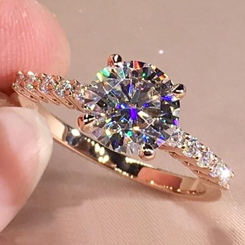 14K Au585 Rose Gold Women Ring Moissanite Diamonds 1 2 3 4 5 Carat Round Wedding Party Engagement Anniversary Ring Trendy