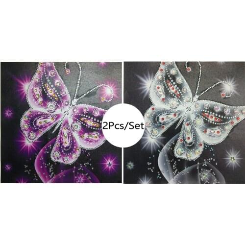 2Pcs/set Painting Rhinestones Butterfly Special Shaped Diamond Painting DIY 5D Partial Drill Cross painting Home Decor 2 Colors