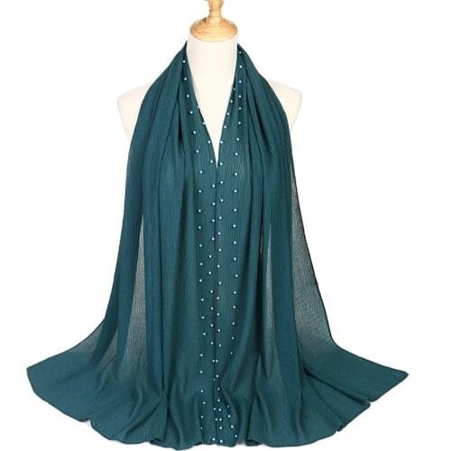 2020 High Quality Fashion Pleated Pearl Chiffon Ethnic Womens Headscarves New Muslim Solid Color Head Arab Turban Hijab Scarf