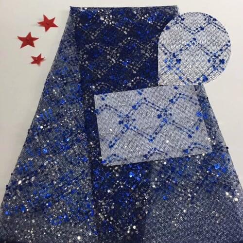 2021 New Design African Lace Fabric High Quality French Embroidery Tulle Lace Fabric Sequins T35731
