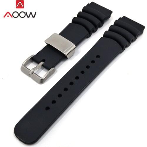 22mm 24mm Black Silicone Sport Strap Stainless Steel Rope Holder Men Waterproof Rubber Bracelet Band Watch Accessories