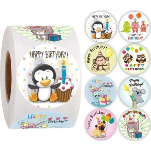 500pcs Happy Birthday Stickers Cartoon Animals Seal Label Gift Package Scrapbook