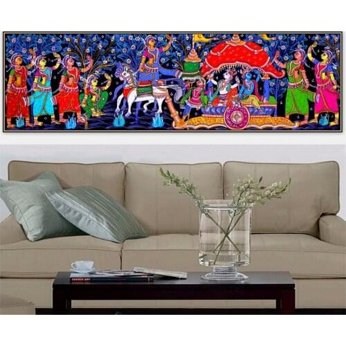 Madhubani Mithila Radha Krishna Gopi Leela Dancing Hindu Religion Handmade diamond Painting ,5d diamond embroidery YG2176