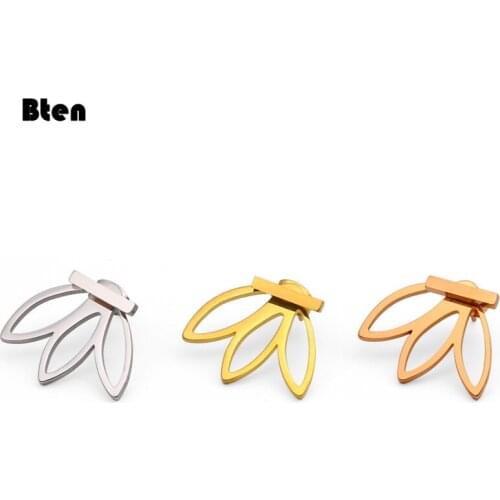 Bten Fashion Personality Simple T Bar Earrings Hollow Lotus Earrings Gold Silver Plated Women Double Face Stud Earrings Jewelry