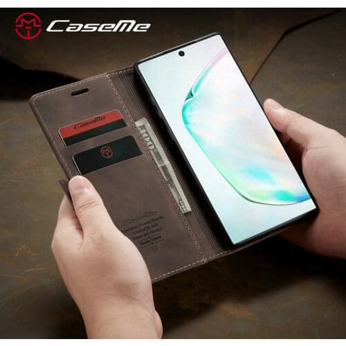 CaseMe New Original Phone Case For Samsung Galaxy Note 10 Retro Magnetic Credit Card Money Slot Wallet Leather Note 10 Plus Case