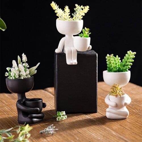 2pc 4pc Humanoid Ceramic Flower Pot Vase Portrait Vase Fleshy Flower Pot Flower Arrangement Vase Home Decoration Birthday Gift C