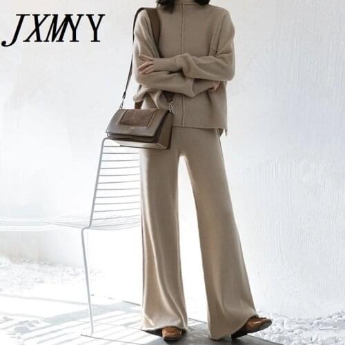 JXMYY Slim Knit Suit 2020 New Ladies Temperament Sweater Wide Leg Pants Fashionable Autumn And Winter Comfortable Two-Piece Suit