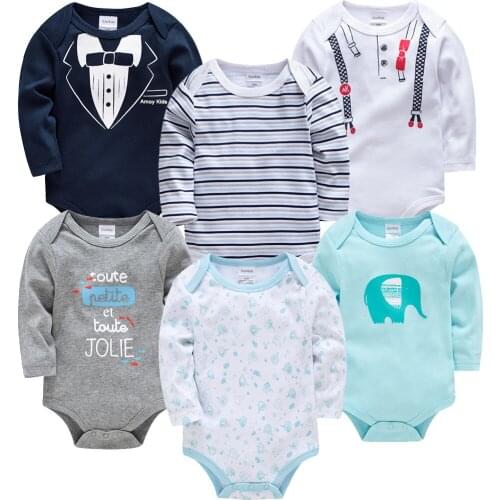 Kavkas Baby Bodysuit 3/6pcs Long Sleeve Spring Autumn Boys Clothes Body bebe Cartoon Printed 0-24 months Newborn Infant Outwear