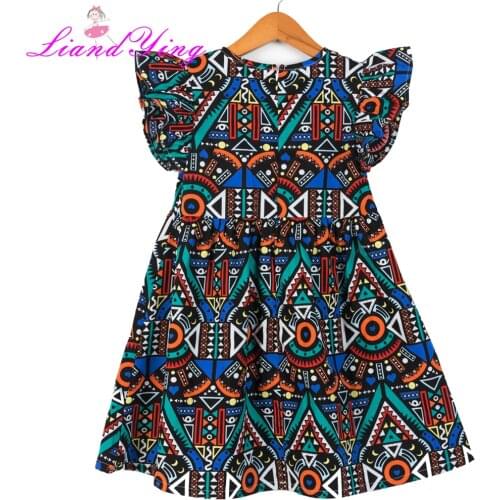 Summer Children Dress Kids Girls Fly Sleeve Graffiti Print Dress Soft Cotton Princess Dresses Girl Clothes Floral Dress