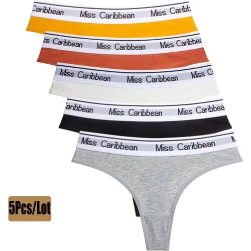 LEVAO 5Pcs/Lot Women Sexy Cotton G-String Briefs Low Waist Letter Ladies Panties Thong Soft Underwear Comfort Lingerie Tangas