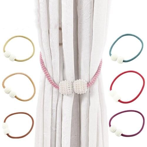 1pc Magnetic Curtain Tie Back Pearl Tieback Buckle Clips Curtain Holder Hanging Ball Rope Straps Curtain Accessories Home Decor