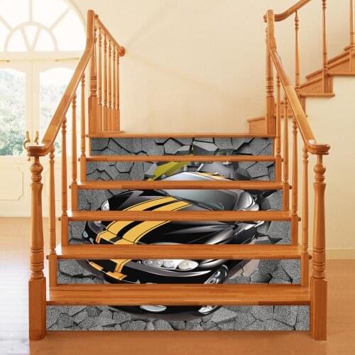 6pcs/set Super Car Design Stair Stickers Self Adhesive Waterproof PVC Wall Sticker Kitchen Ceramic Stickers Home Decoration