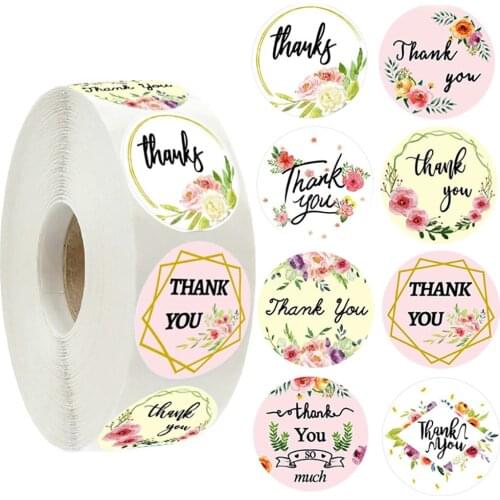 500PCS Flowers Thank You Stickers for Seal Labels 1 inch Scrapbooking Gift Wedding Party Birthday Handmade Stationery Sticker
