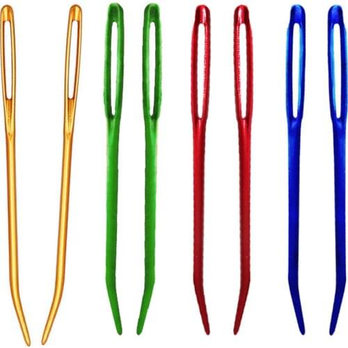 New 2 Pcs Aluminum Bent Tip Tapestry Darning Knitting Needles Needlework Crafts Sewing Bent Needle Big Eye Yarn Knitting Needle