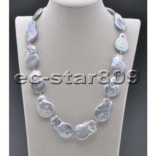 P6302 20" 35mm Gray Coin BAROQUE Freshwater PEARL NECKLACE Choker
