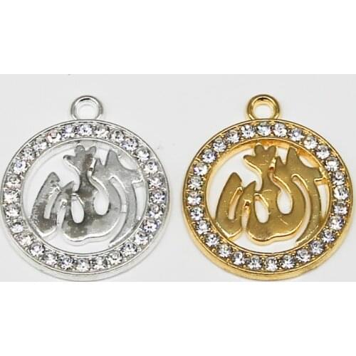 6pcs Eid Islamic Allah Necklace Pendant Female Rhinestone Crystal Round Charm Religious Muslim Jewelry Accessories