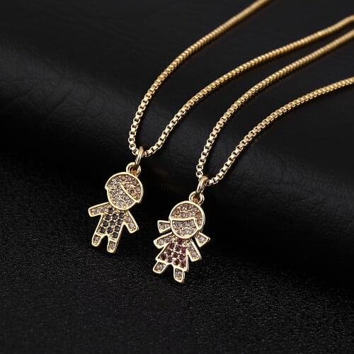 Girl Boy Love Cz Pendant Necklace Gold Color Box Chain Pendant Necklace For Women Men Jewelry Gift