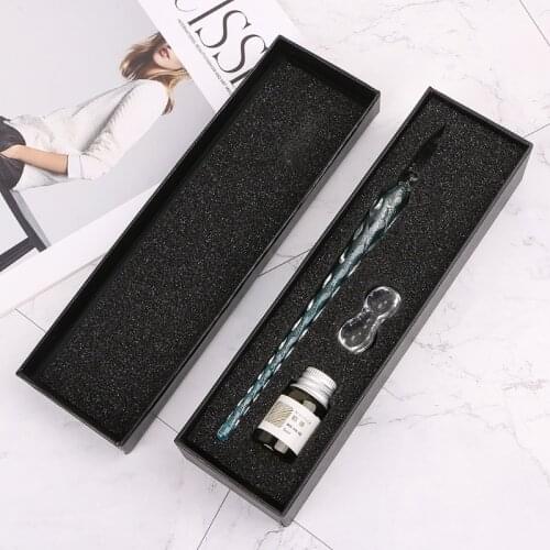 Crystal Glass Dip Pen Set Non-carbon Ink Fountain Signature Pen Writing Tools Drop shipping