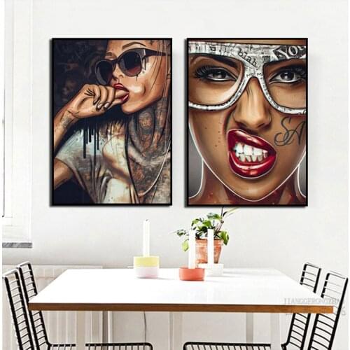 Poster Wonderful Sexy Women Canvas Painting Picture Living Room Home Decor Cool Tattoo Girl Graffiti Street Art Abstract