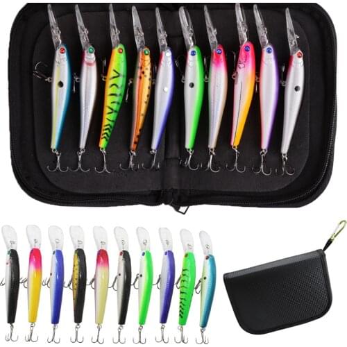 10pcs Hard Bait Minnow Fishing lures 5 Inch Bass Freshwater Saltwater Lure 3D Eyes Wobbler Tackle Crankbait Pesca Baits Set