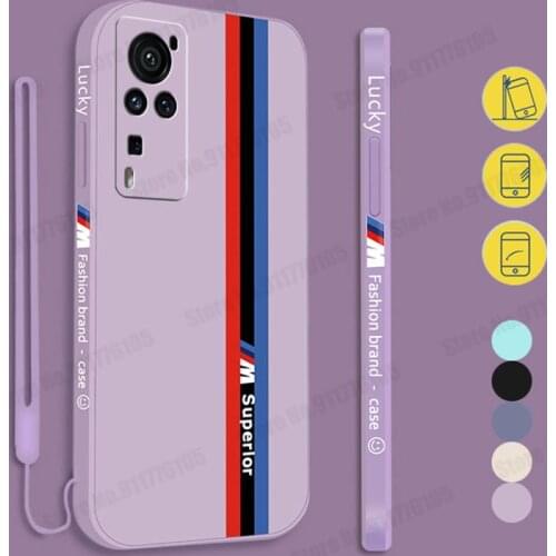 Shockproof Liquid Silicone Phone Case for VIVO X60 Pro X50 X30 Pro 5G X27 X23 Y72 Candy Color Wrist Strap Lens Protective Cover