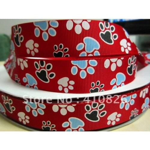 Q&N ribbon wholesale 7/8inch 22mm red dog paw print grosgrain ribbon for hairbows or hair accessory free shipping