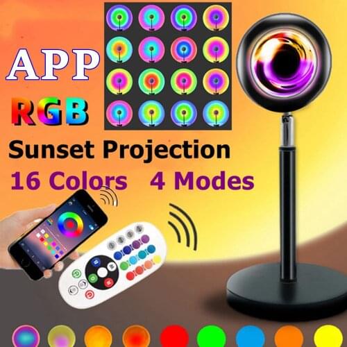 16 Colors RGB Sunset Projection Lamp APP Atmosphere Led Night Light For Home Bedroom Background Wall Deco Tiktok Photography