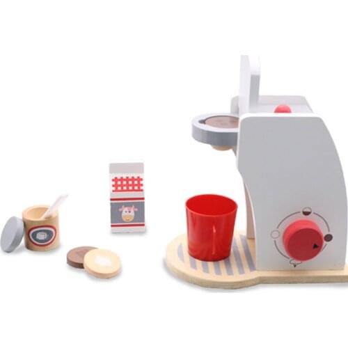 Pretend Kitchen Toys Play Sets Wood Simulated Coffee Machine Milk Coffee Beans Sugar Brewing Coffee Restaurant