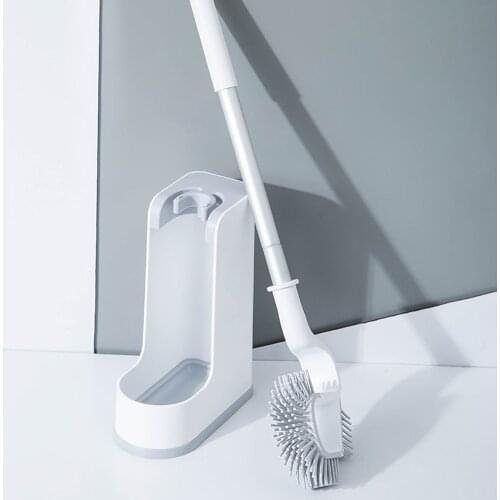 Toilet Brush Silicone With Container Toilet Brushes Standing Toilet Brush Set Long Handle With Quick Drying Holder Set