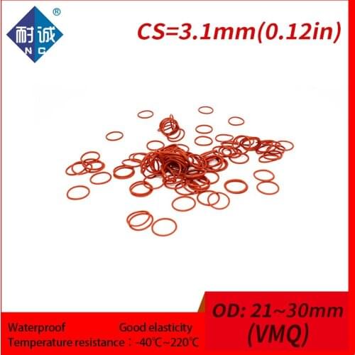 2PCS/lot Silicone rubber oring Red VMQ CS 3.1mm OD21/22/23/24/25/26/27/28/29/30mm Gasket Silicone Oring waterproof Silica gel