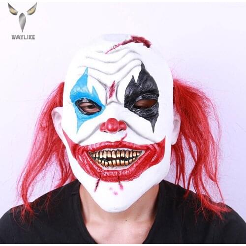 WAYLIKE Halloween Scary Smiling Clown Mask New Red-Haired Painted Clown Back To The Soul Mask Headgear Red Nose Latex