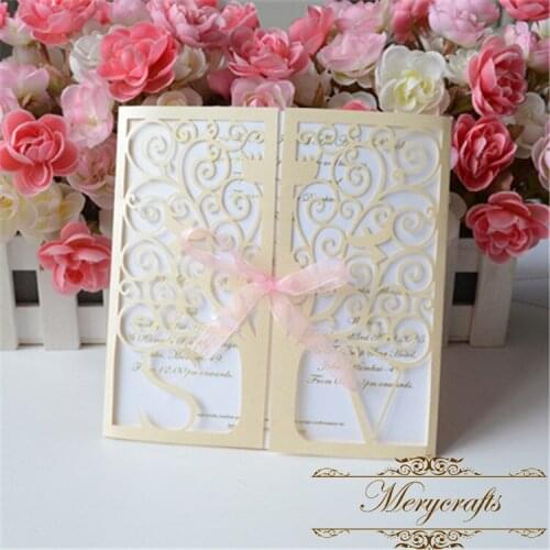 Wedding invitations custom initials design laser cut timbo ivory pearl invitation card