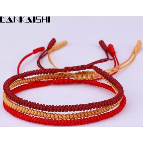 Tibetan Religion Buddhism Lucky Knot Dark Red Yellow Nylon Thread Rope Adjustable Unisex Macrame Bracelet Set celebrity Believer